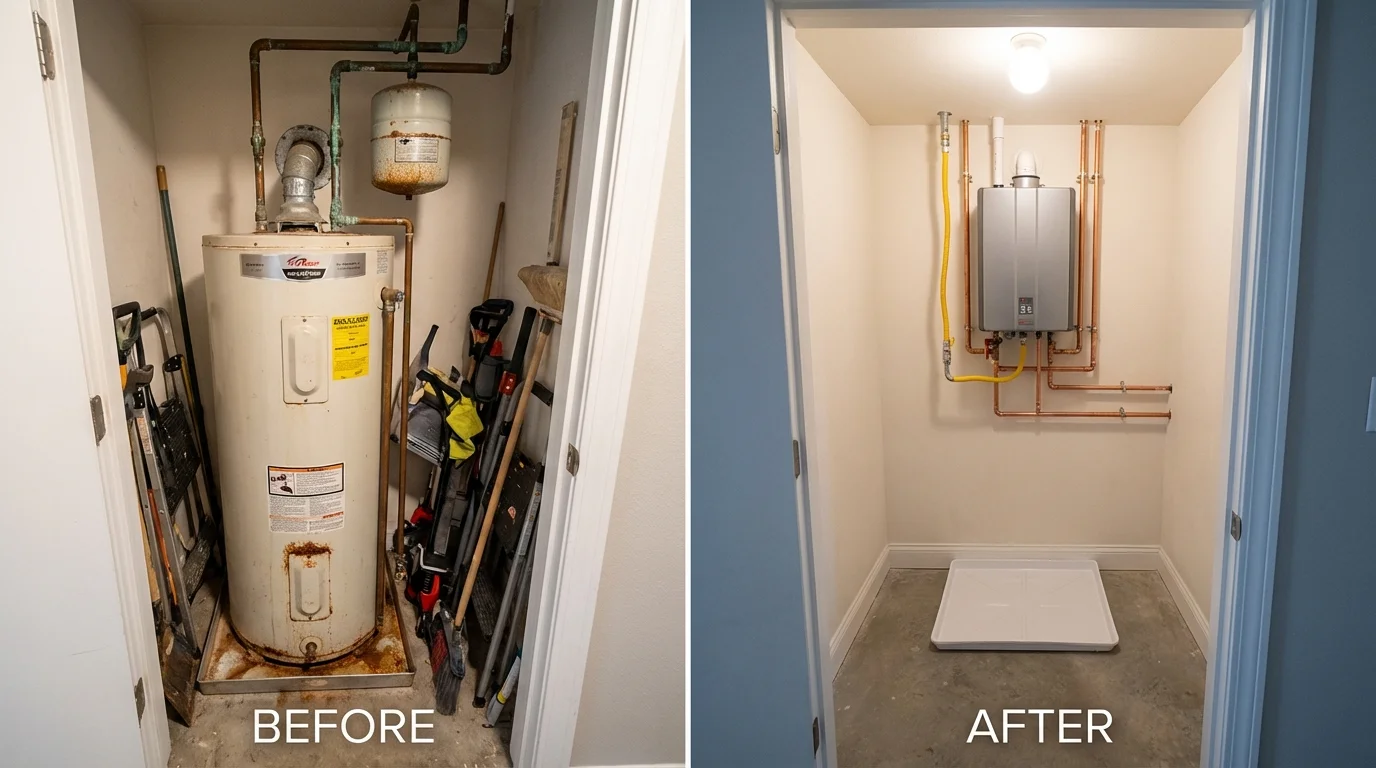 Tank water heater versus wall-mounted tankless unit comparison for Avon Lake, OH homeowners