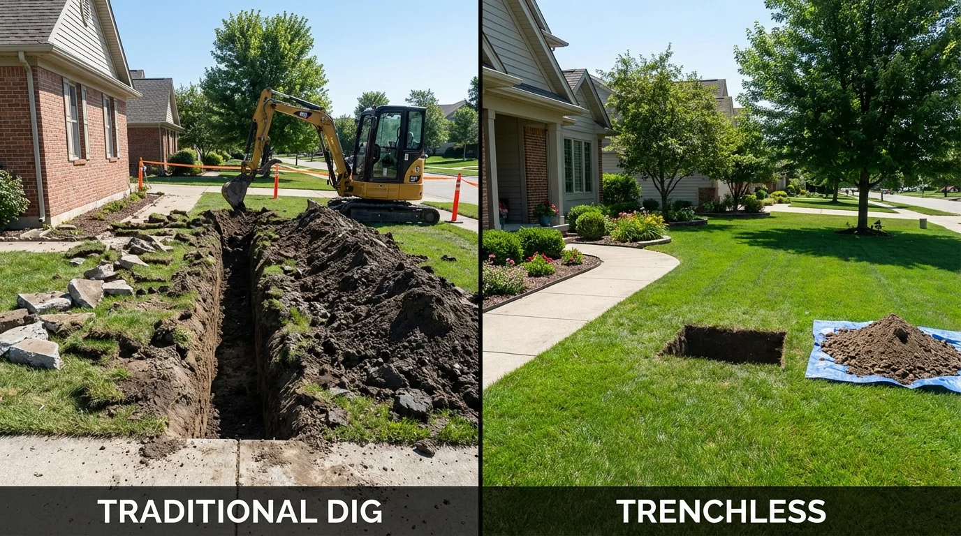 Trenchless sewer repair with minimal yard damage versus traditional excavation in Avon Lake, OH